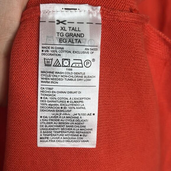 Old Navy Feel The Love Sweater Red Orange Womens XL Tall Cotton Embroidered - Picture 7 of 8